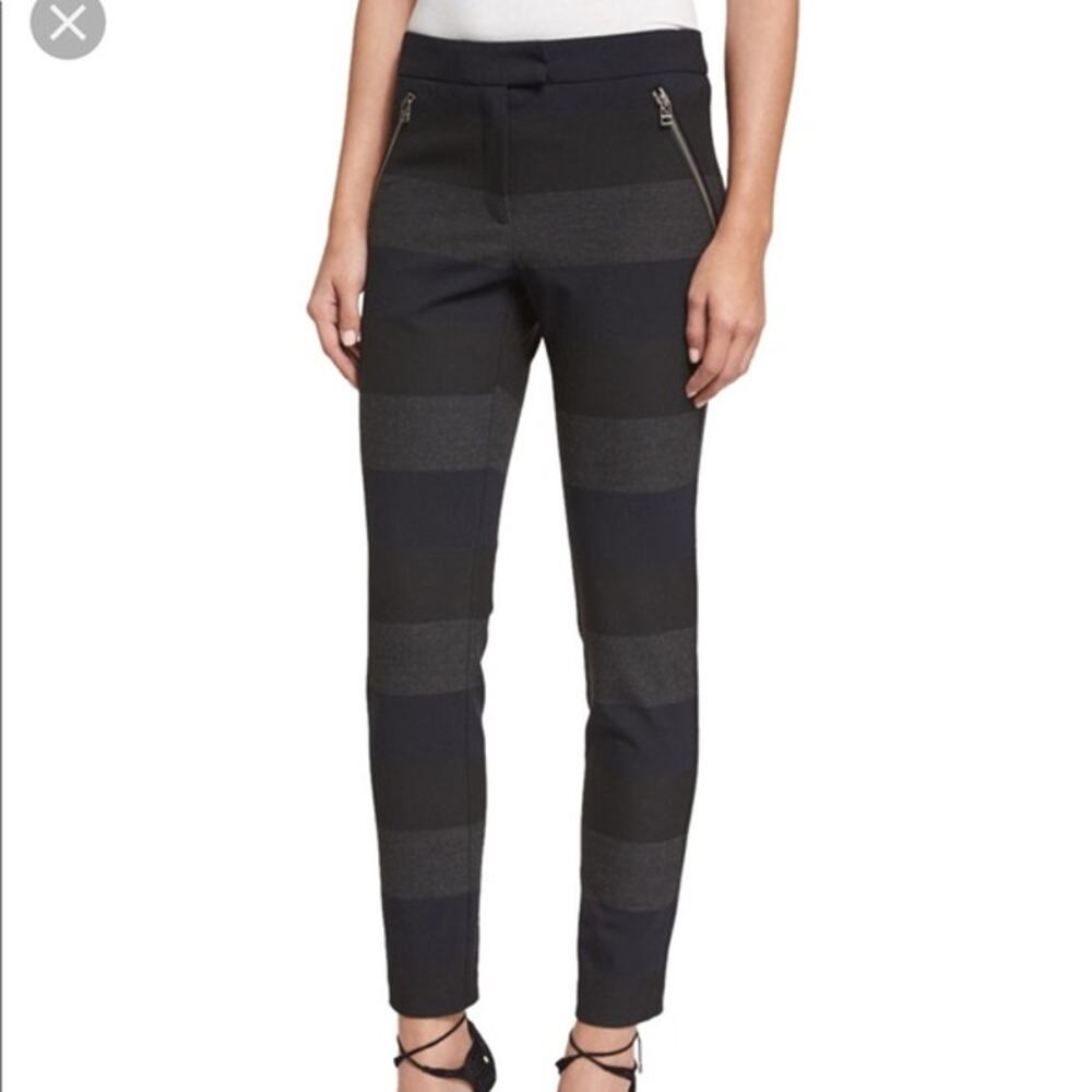 Veronica Beard Stellan Navy Black Striped Skinny Ankle Cigarette Trouser Pants